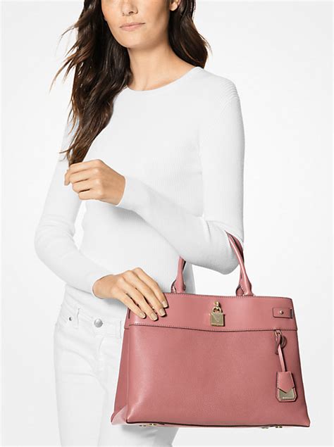 michael michael kors gramercy polished leather satchel|Michael Kors leather satchel large.